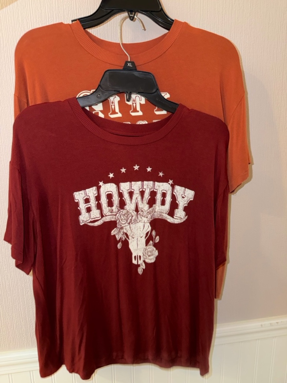 True Craft Graphic Tee and Burgundy and Rust orange. “Both included” “set”